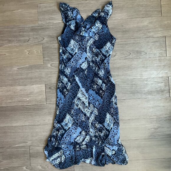 Vintage 00s Y2K Jonathan Martin Silk Abstract Flutter Sleeve Maxi Dress Size 12 - Picture 4 of 4